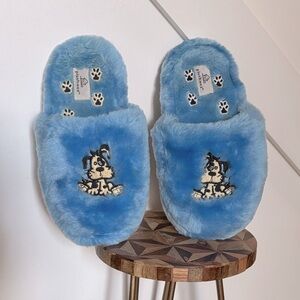Vintage Y2K Plusheez Fluffy Furry Blue Dog Slippers House Shoes Nostaligia